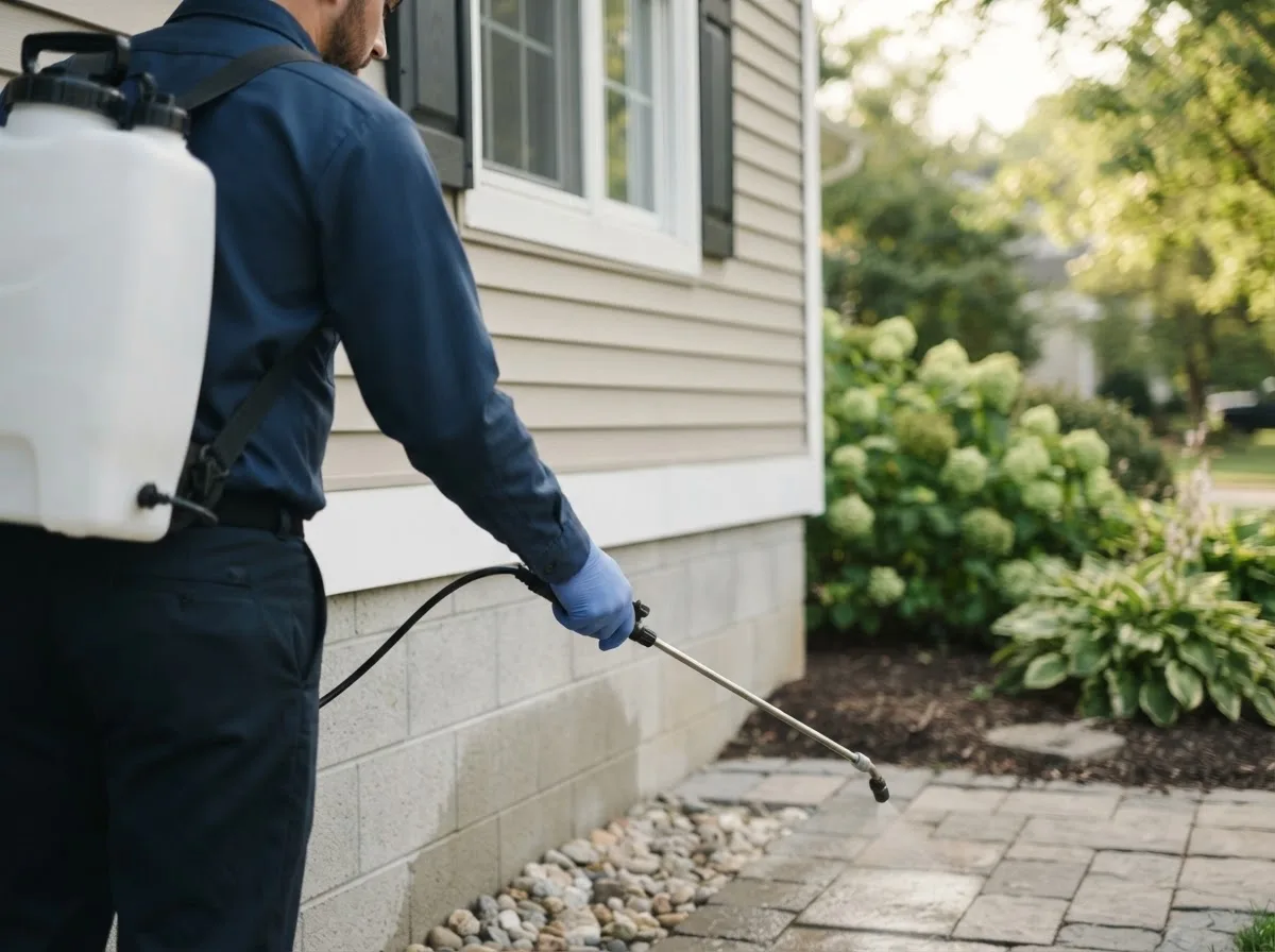Pest control technician inspecting a home in White Pine, MI